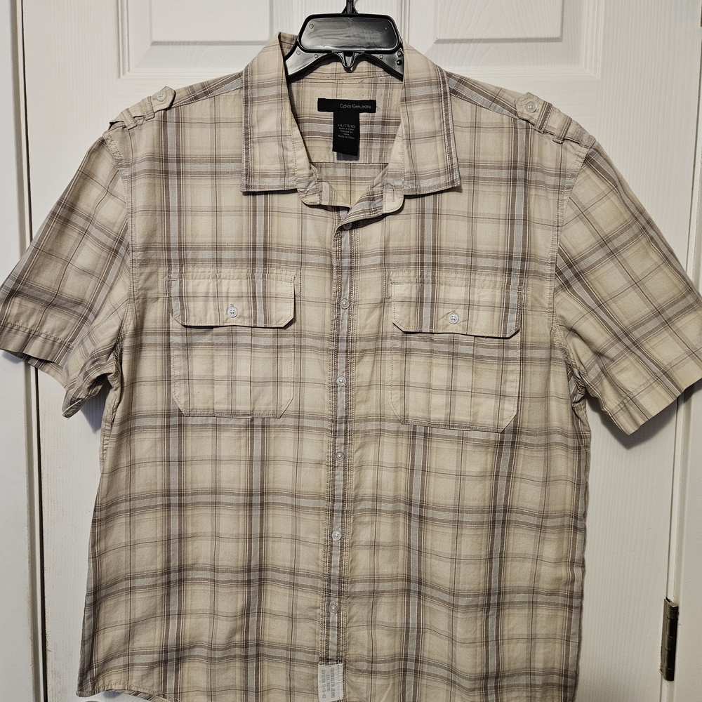 Calvin Klein Jeans Beige Plaid Casual Button Down Shirt
